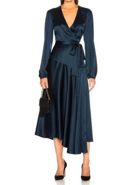 A.L.C. Darby Silk Wrap Long Sleeve Midi Dress in Admiral Blue Size 10 NWT
